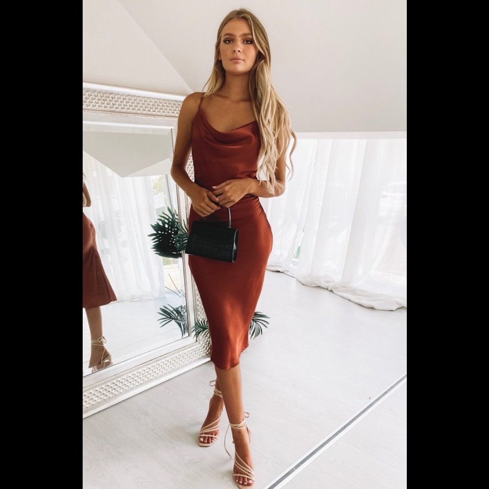 Schiffer Slip Midi Dress Rust